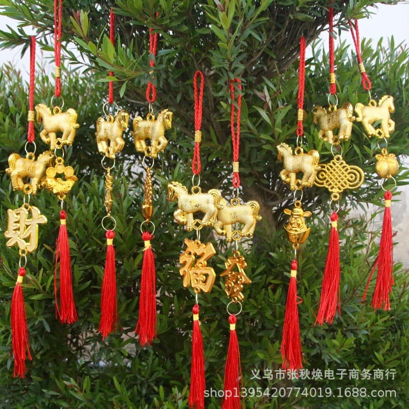 2026 New Year Housewarming Bonsai Decoration Zodiac Horse Year Ornament Indoor and Outdoor Plant Hanging Decorations Setup
