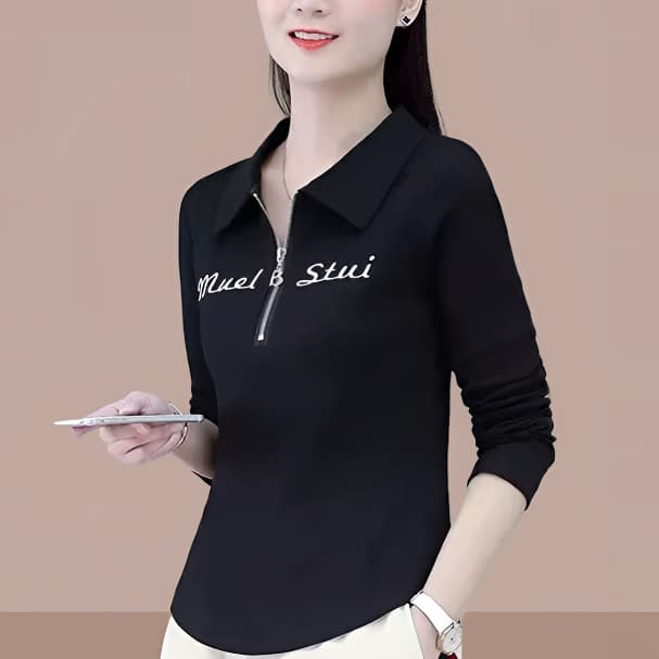 2025 New Spring and Autumn Long-Sleeve Polo Shirt for Women, Slim Fit, Petite, Stylish and Versatile Top