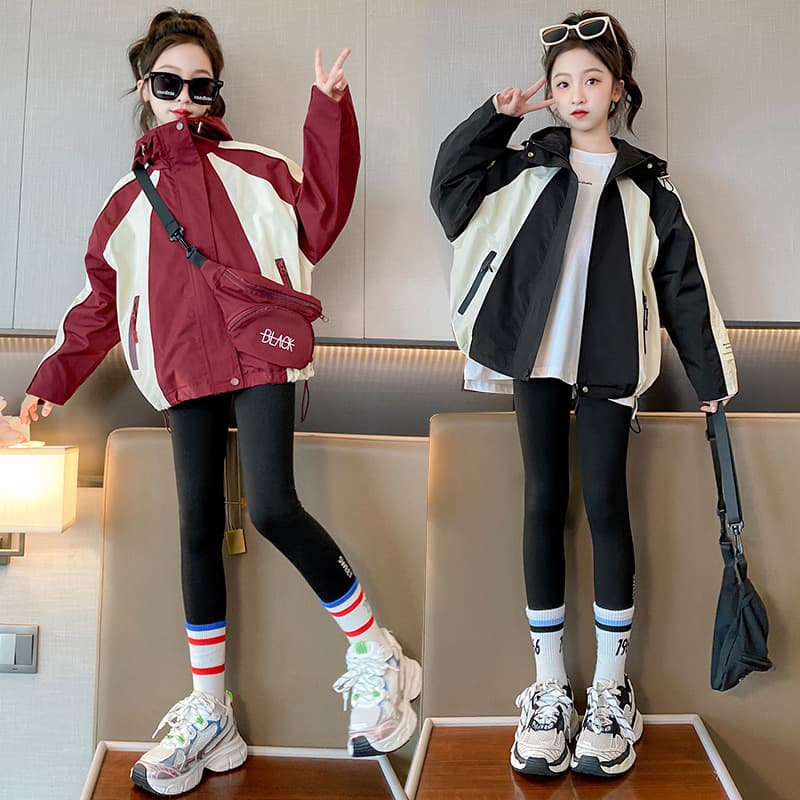 Korean Style 2025 Girls' Windbreaker Jacket Spring Autumn New Hooded Outdoor Children's Fashion Trench Coat