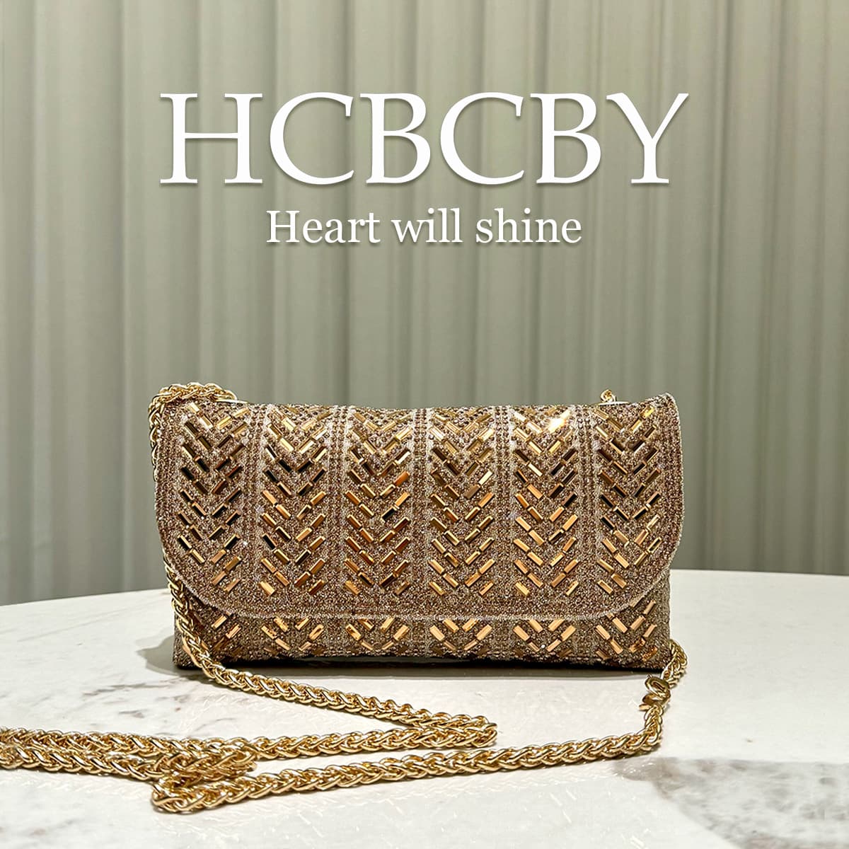 Gold glitter hot diamond rhinestone decorated small clutch evening bag envelope bag ladies fashionable and elegant clutch bag