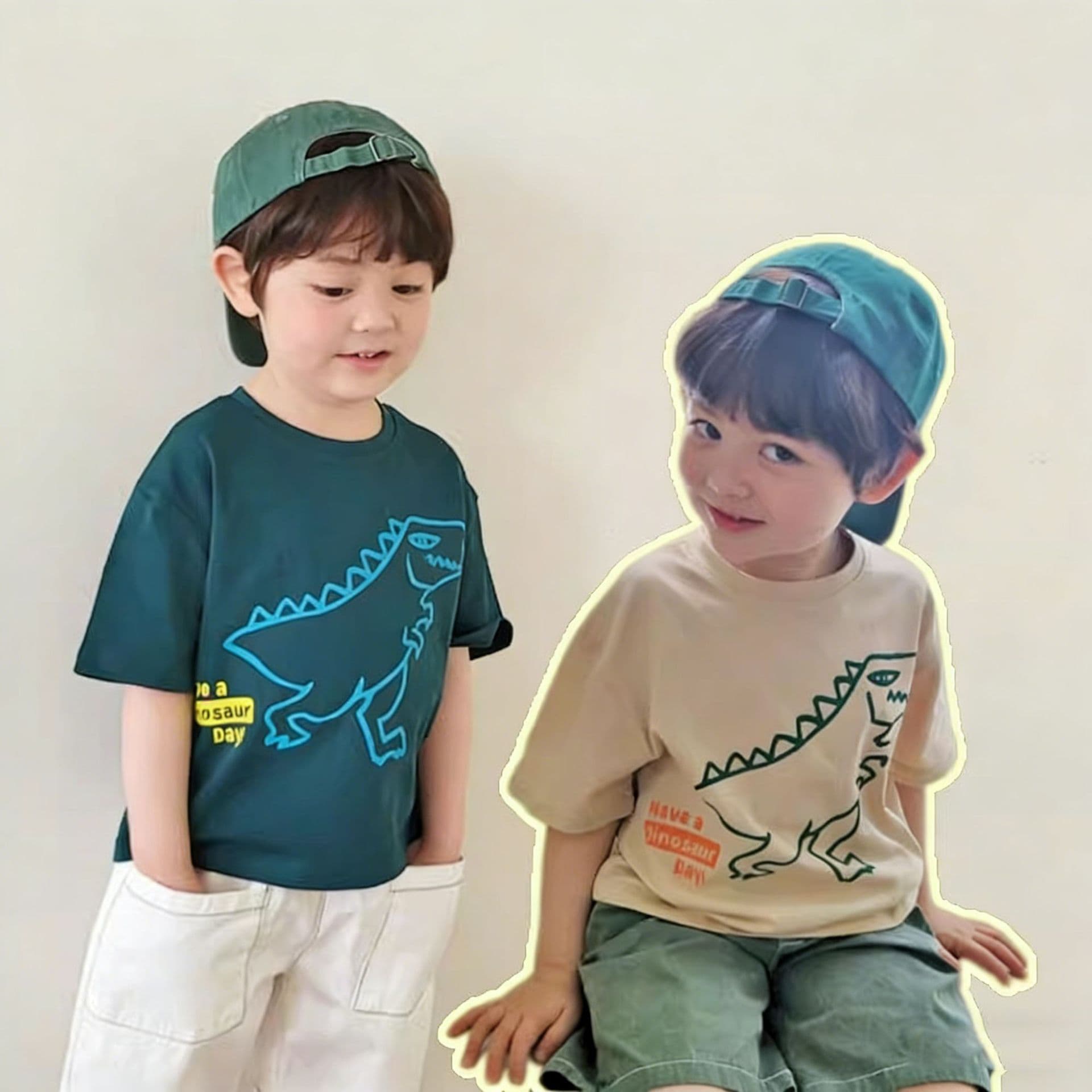 Kids Summer Short Sleeve T-Shirt Children's Clothing 26 Summer Soft Cartoon Dinosaur Letter Round Neck Short Sleeve T-Shirt Korean Style Ins