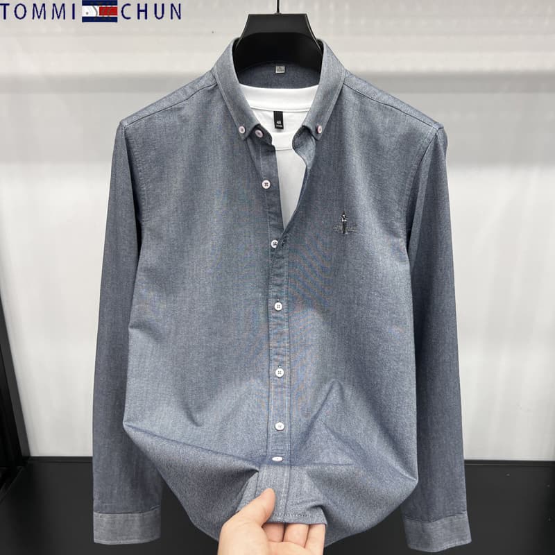 American Genuine Tommy Long Sleeve Shirt Men's Spring and Fall New Fashion Business Casual Oxford Cloth Shirt Jacket
