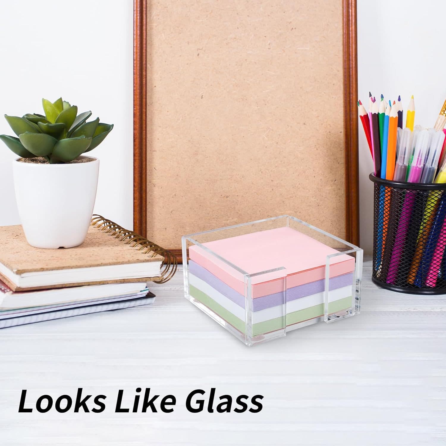 Amazon Acrylic Sticky Note Holder - Crystal Clear Acrylic Memo Pad Stand for Dorm and Office