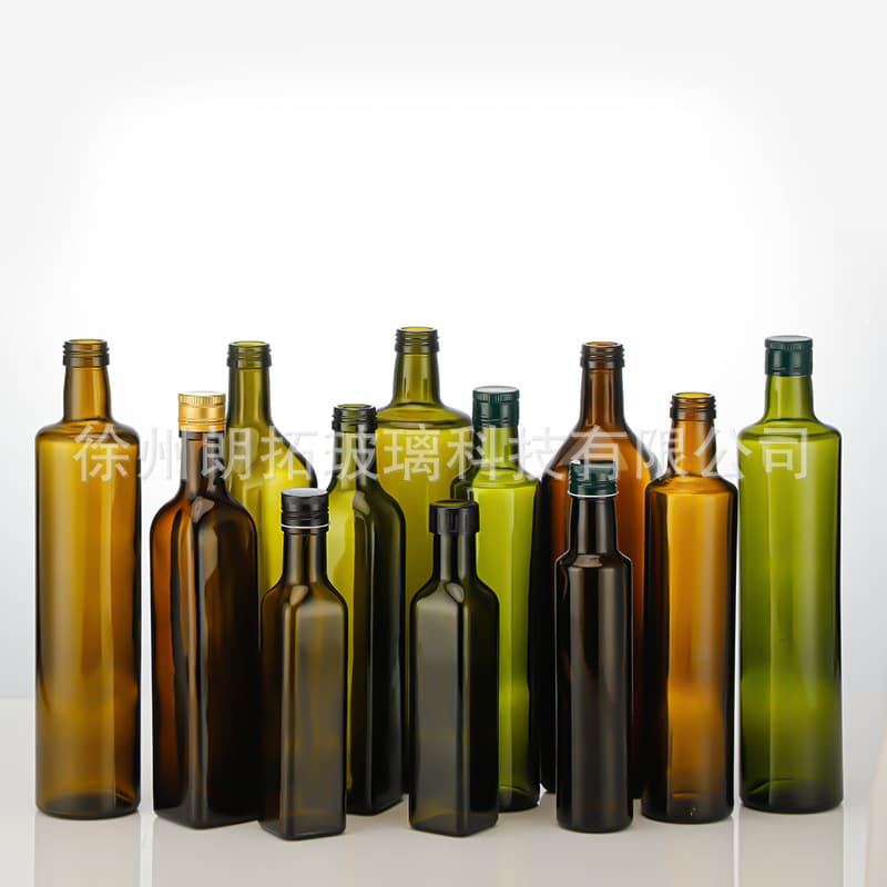 Dark Green Light-Proof 250ml Square Olive Oil Bottle, Brown Round 500ml Flaxseed Oil Bottle, Sesame Oil Glass Bottle