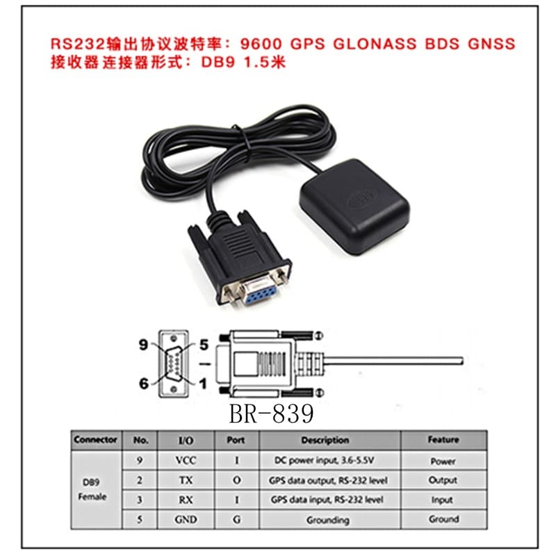 RS232 level U8 chip DB9 head industrial control computer GNSS antenna GPS positioning module GPS receiver BR-839