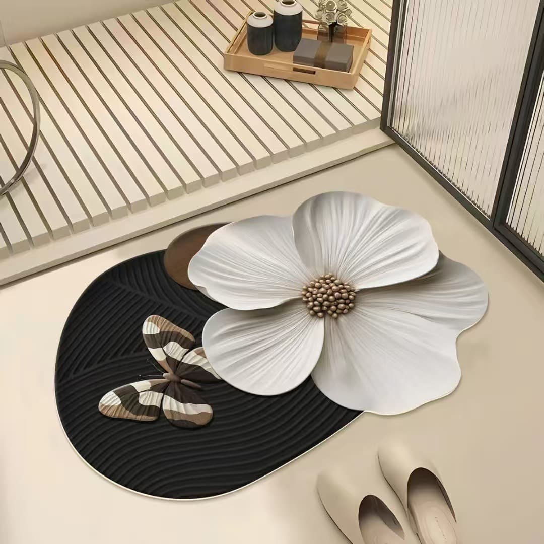 DouKuai new hot-selling French light luxury camellia special-shaped diatom mud floor mat bathroom toilet absorbent foot mat