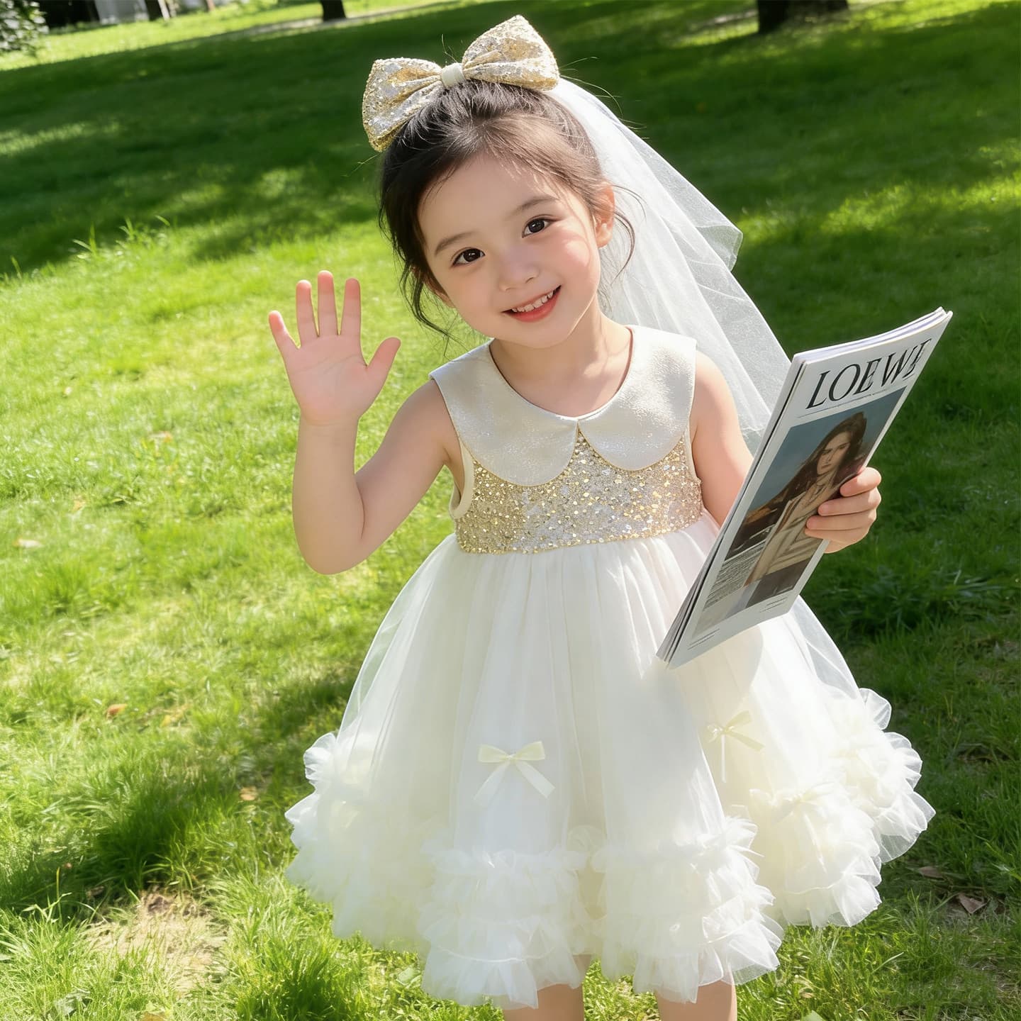 Korean style baby girl sequin doll collar dress 2026 summer new foreign trade mesh performance princess dress children's clothing
