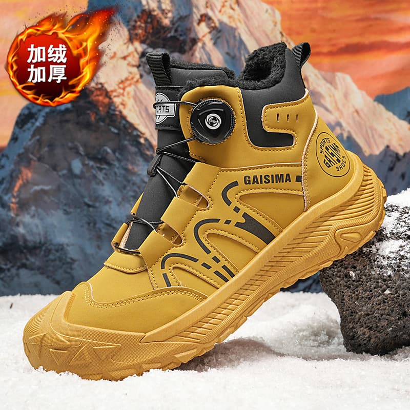 Men's Cotton-Lined Trendy Rotating Buckle Martin Boots, Thick-Soled High-Top Sports Boots with Tire Sole, Fashion Work Boots