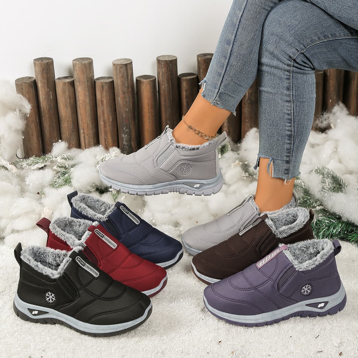 Women's Cotton Snow Boots, Cross-border Large Size, Fleece-lined Thick Warm Short Boots, TEMU Cotton Boots Wholesale