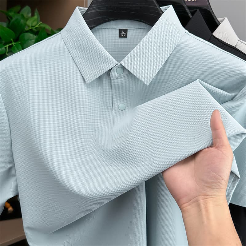 Cross-border wholesale seamless POLO shirt men's summer casual solid color nylon ice silk cool short-sleeved T-shirt men's tops