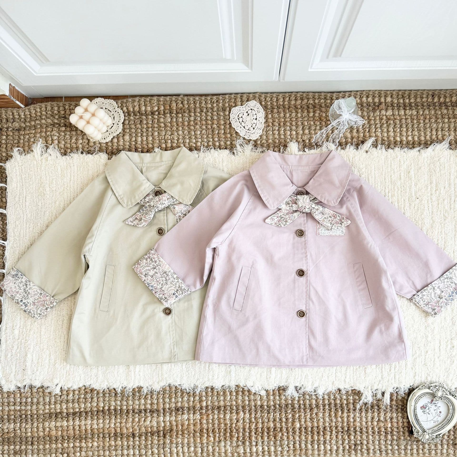 2026 Fall New Girls Korean-Style Lapel Coat Kids Butterfly Trench Coat Patchwork Floral Double-Layer Windbreaker