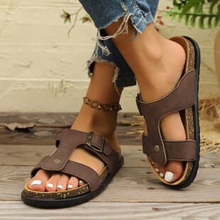 AliExpress Cross-border Large Size Summer Slippers 2026 New European American Belt Buckle Birkenstock Casual One-line Beach Slippers