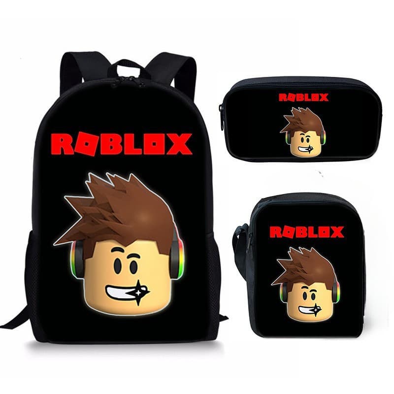 Factory Direct Cartoon Roblox Kids Printed Casual Backpack Set for Elementary and Middle School Students, Includes Backpack, Crossbody Bag, and Pencil Case (3-Piece Set)