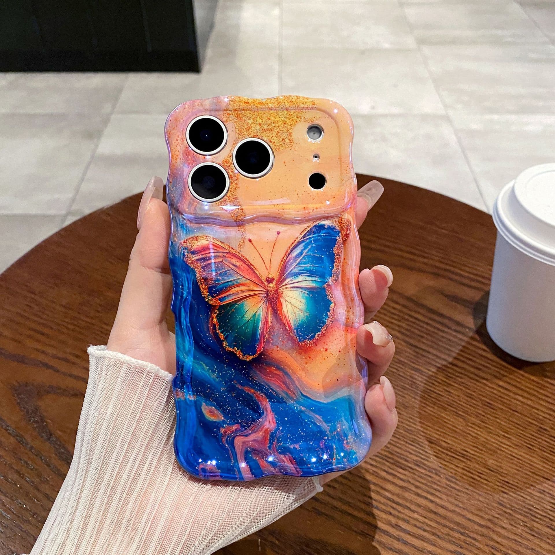 Compatible with iPhone 11 Case, Twisty Blue Light 12 13 14 Cross-border Butterfly 15 Pro Oil Painting 17 Anti-drop