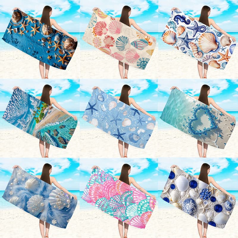 Amazon Shell Starfish Microfiber Beach Towel Quick-Dry Absorbent Outdoor Swimming Bath Towel