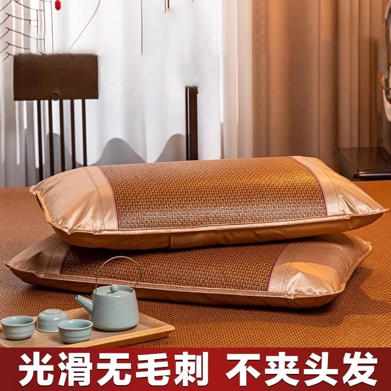Bamboo mat pillowcase (pair) - Summer non-slip, comfortable, single student rattan pillowcase, wear-resistant cover