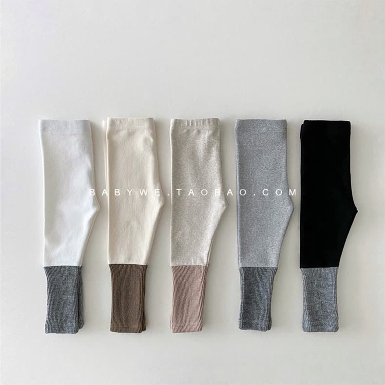 2024 Girls' Baby New Korean-style Pure Cotton High Elasticity Color-block Base Pants Candy Color Ribbed Patch Pants