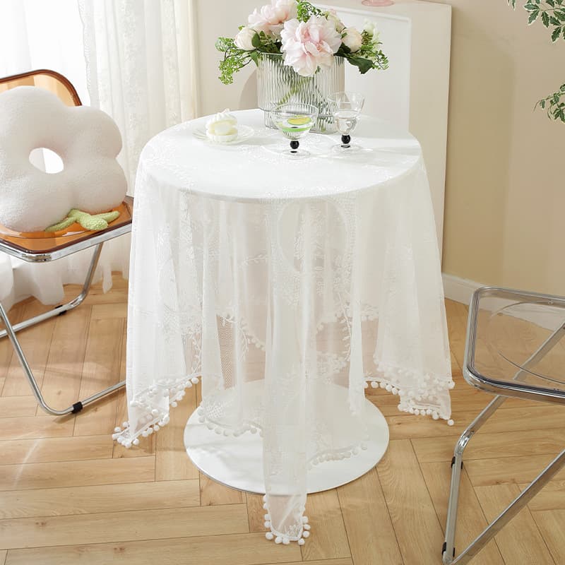 French Tablecloth with Tassel Lace, Small Fresh High-Sense Lace Tablecloth, Round Tablecloth, Retro