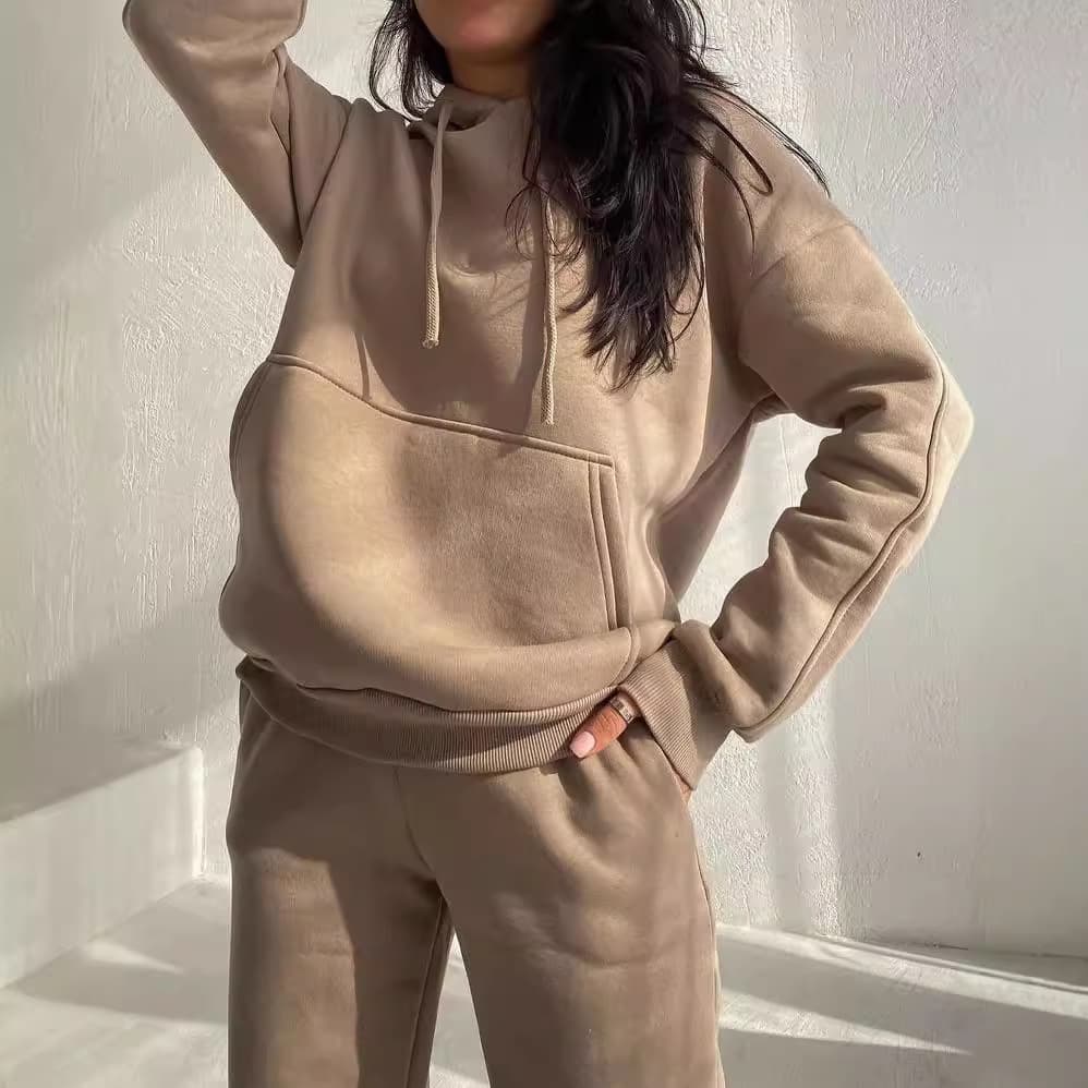 2023 New Style Amazon Casual Fashionable Fleece-Lined Long Sleeve Hooded Sweatshirt And Trousers Two-Piece Suit From China