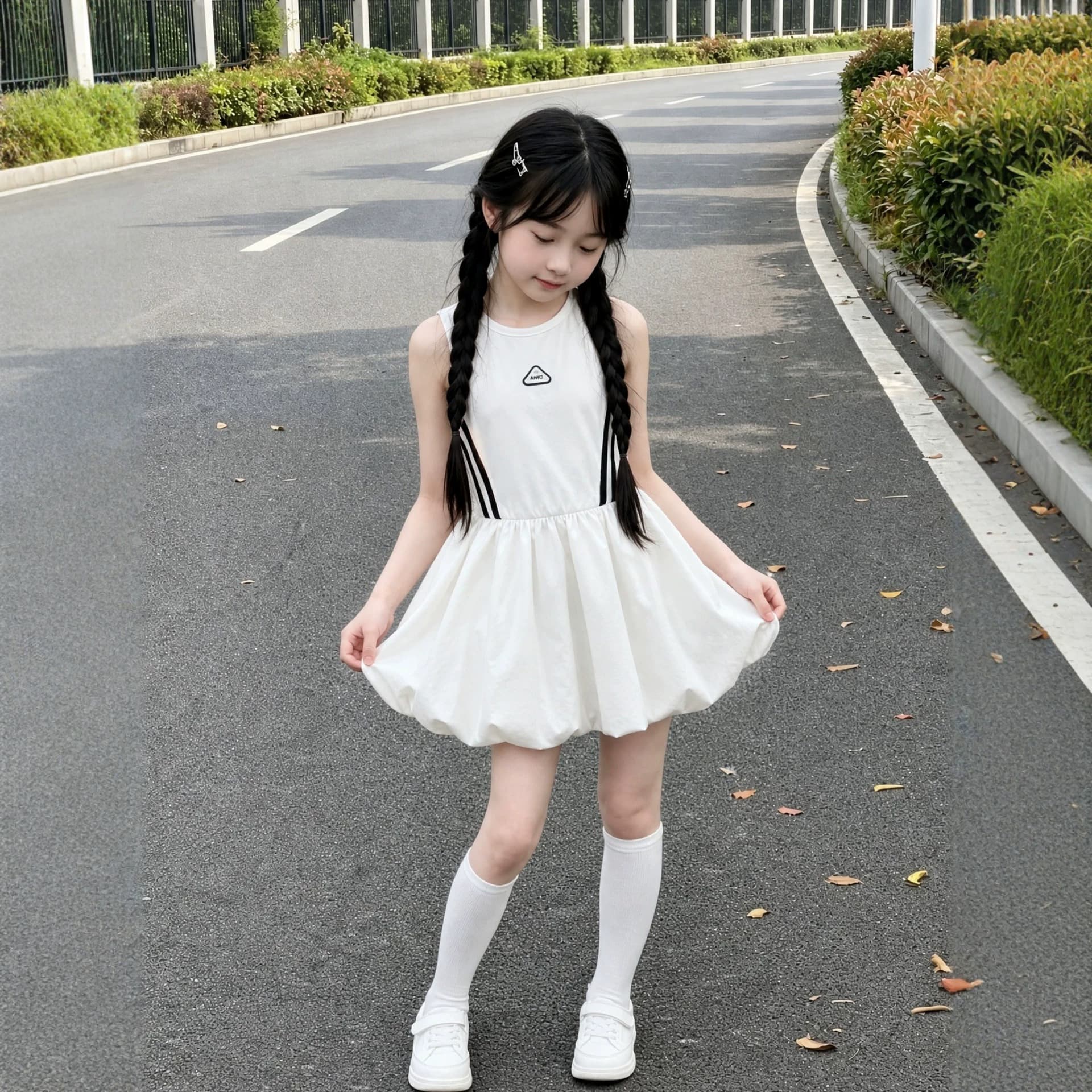Girls 2026 Summer Sports Style White Tank Top Casual Fashion Loose Medium and Large Children Korean Style Dress