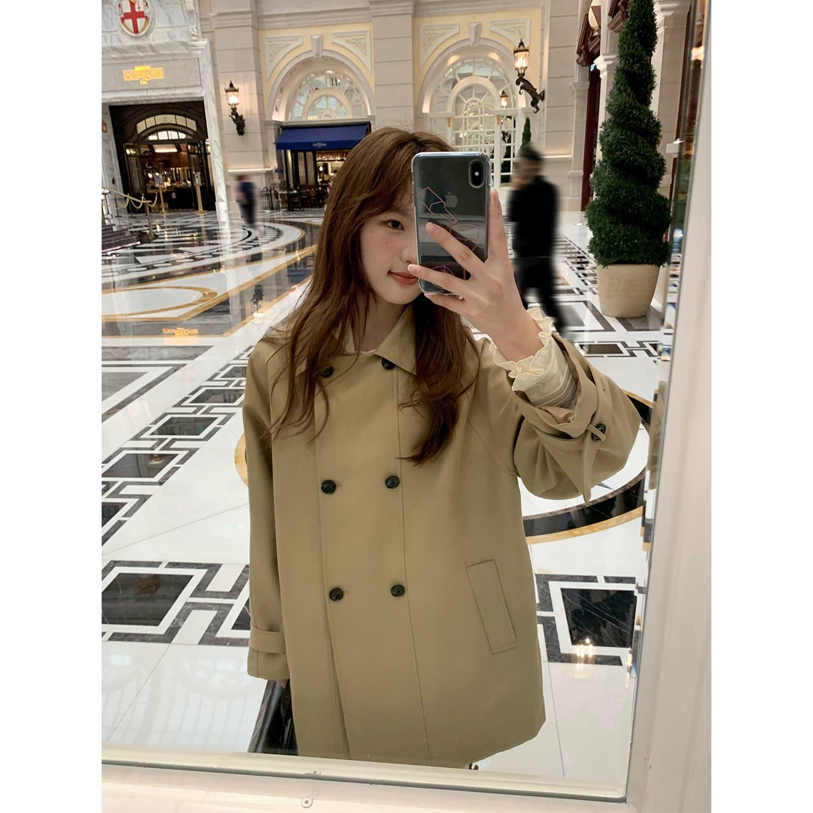 Double-breasted Raglan Sleeve Loose Trench Coat Women's Spring 2025 New Petite Mid-length Outerwear