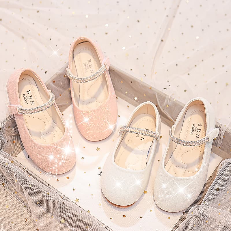 Girls' Princess Shoes 2025 Spring/Autumn New, Children's Baby Flats Soft Sole Rhinestone Princess Leather Shoes, Girl's Performance Shoes