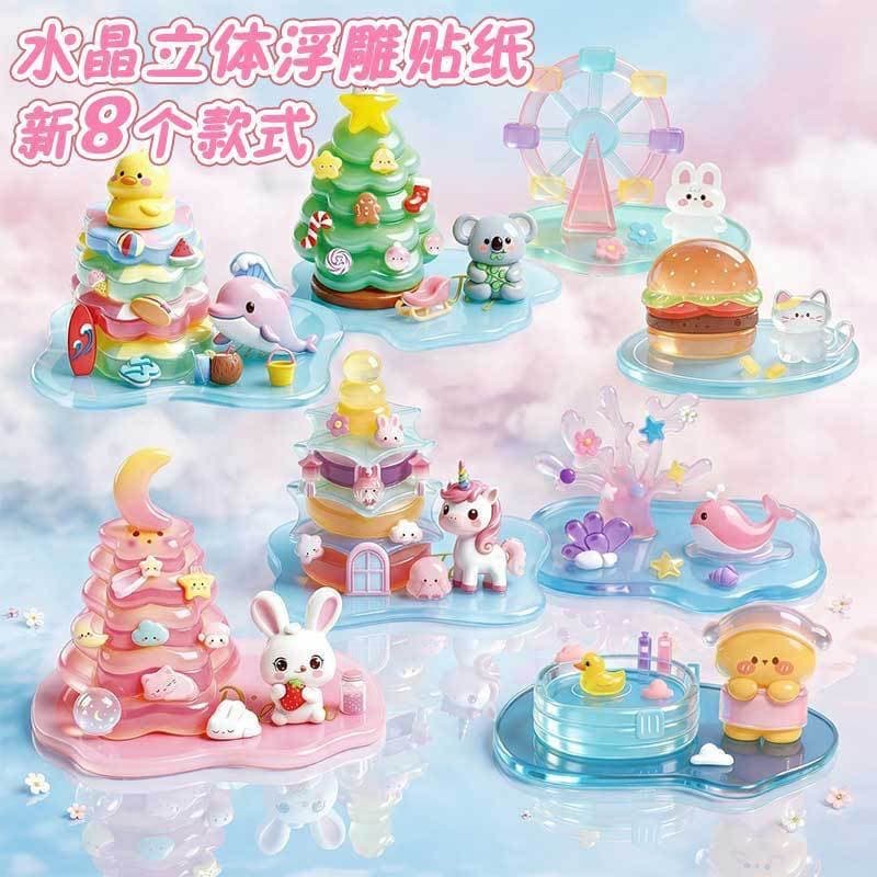 Corner Cute Embossed Jenga Stickers Small Ornaments Handmade Stickers DIY Children’s Educational 3D Decorative Toys