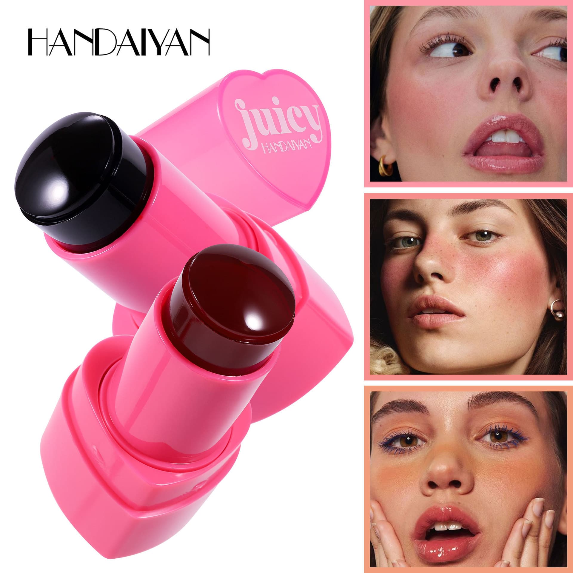 Cross-border Jelly Blush Stick Solid Handaiyan Makeup Lip and Cheek Dual-Use Heart-Shaped Blush Cream