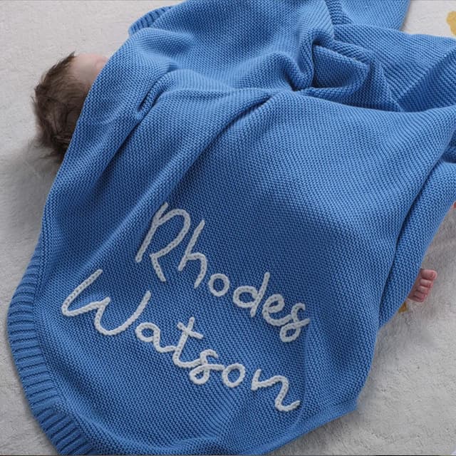 Hand-Embroidered Name Children Baby Blanket Stroller Cover Blanket Swaddle Knit Nap Blanket Custom