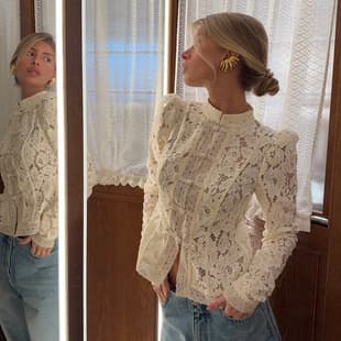 French Elegant Gentle Style Stand Collar Button Lace Blouse, Versatile Hollow Breathable Long Sleeve Top New Arrival