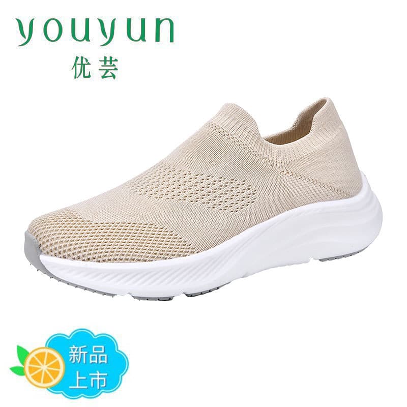 Youyun Cross-Border Large Size Flying Women's Shoes Thick-Soled Socks Mesh Shoes Women's Trendy Lightweight Casual Shoes Elderly Shoes