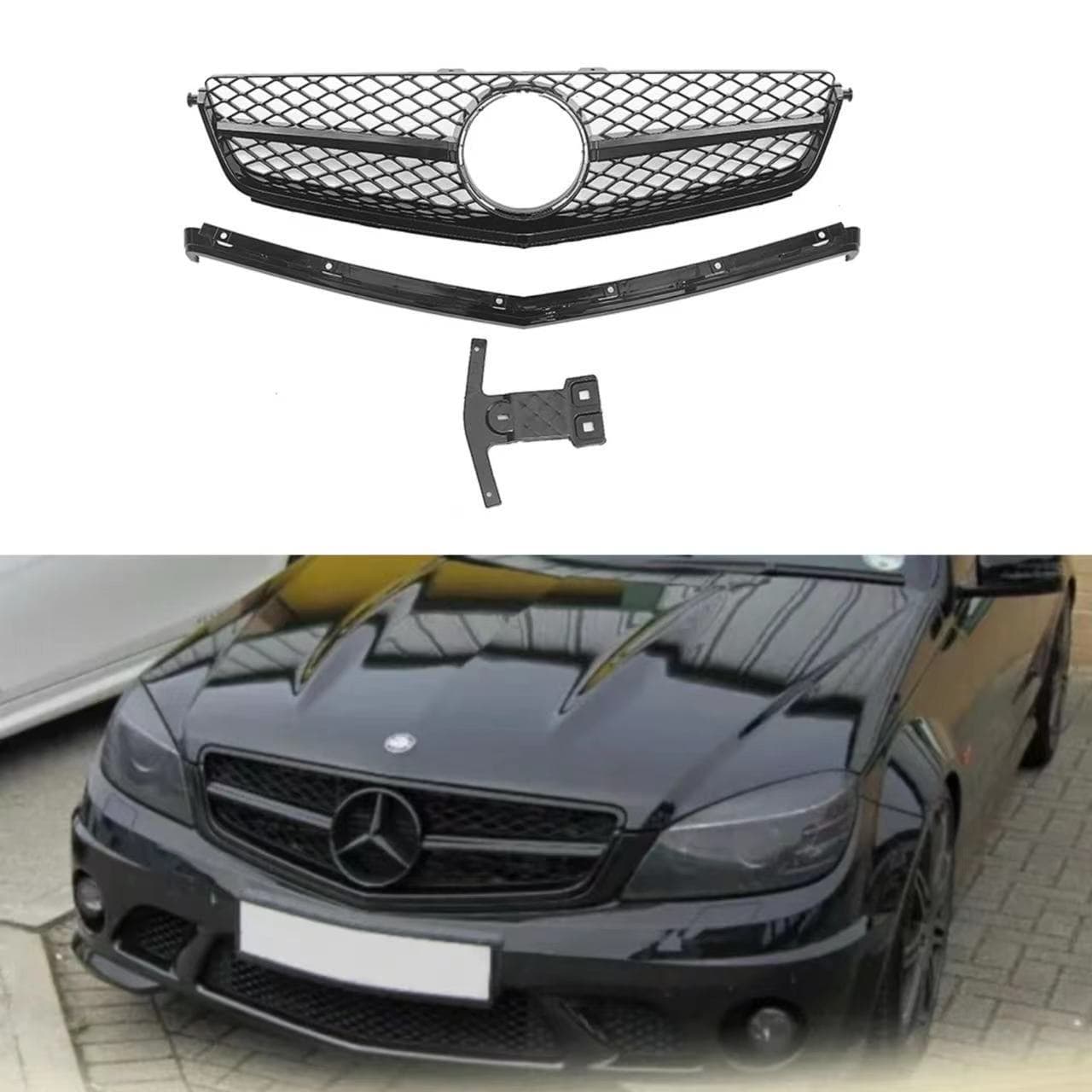 For 09-11 W204 C63 AMG Style Front Grille OEM Replacement ABS Material