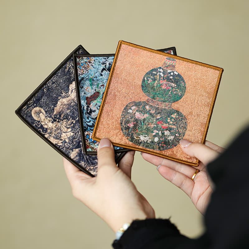 Handmade Brocade Waterproof Fortune and Prosperity Heat Insulation Pad, Zen Pot Mat, Chinese Household Anti-Scald Tea Cup Coaster and Accessories