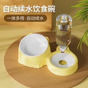 Double Ceramic Cat Bowl with Automatic Water Dispenser, Stainless Steel Dog Bowl and Food Bowl, Pet Water Bowl, Pet Supplies