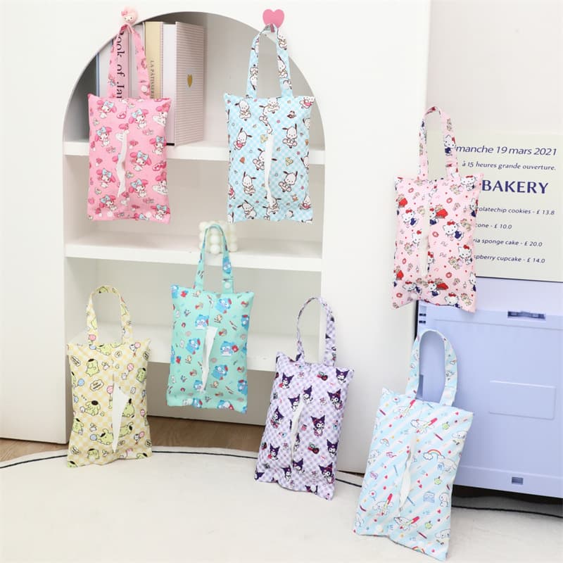 Labubu Pop Mart Tissue Cover Toilet Paper Car Hangable Tissue Box Cloth Paper Holder Paper Storage Bag