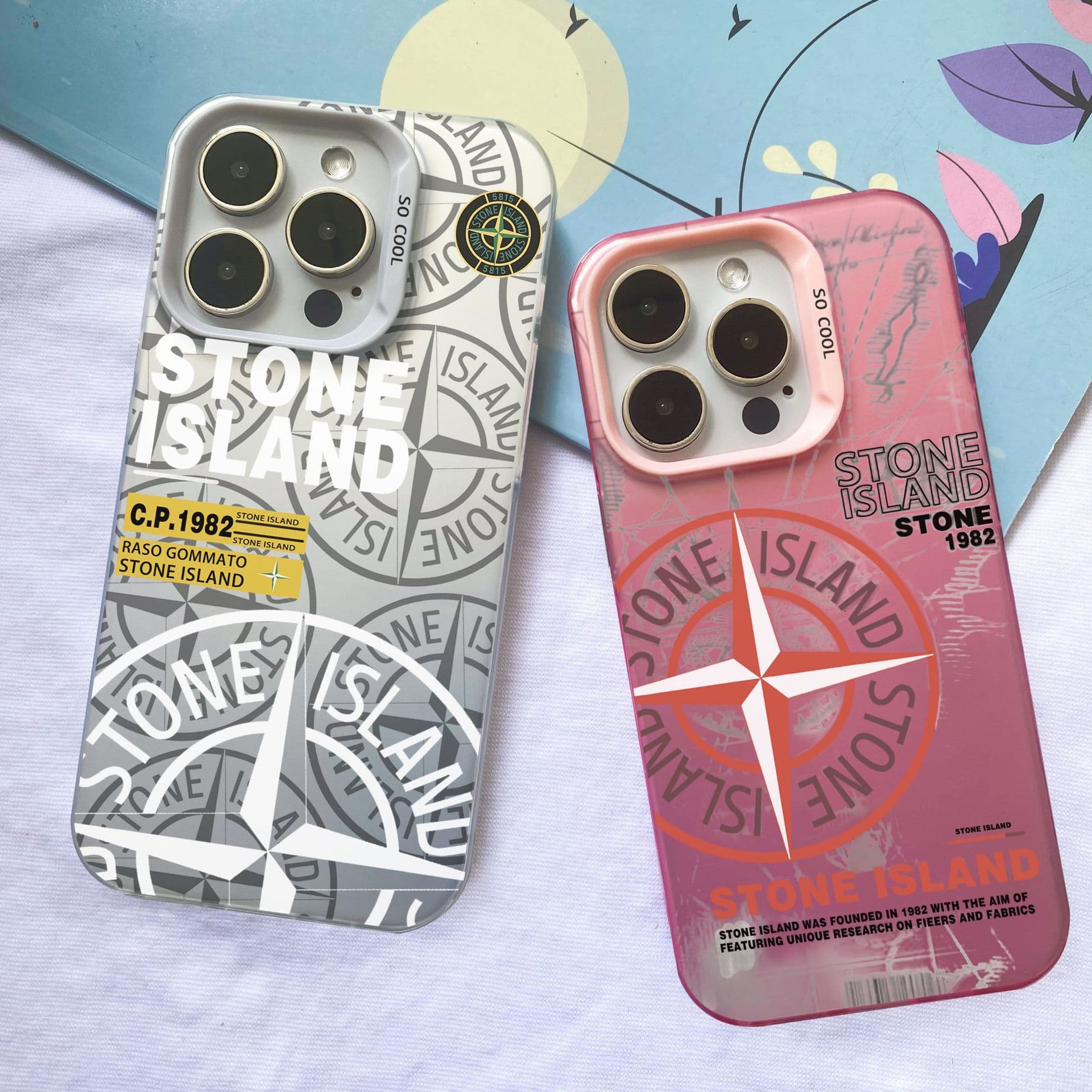 Suitable for iPhone 16 Phone Case Apple 15 PC 12 Pro Max 13 Cross-border 11 Color Silver IMD 14 Tide Stone Island 7