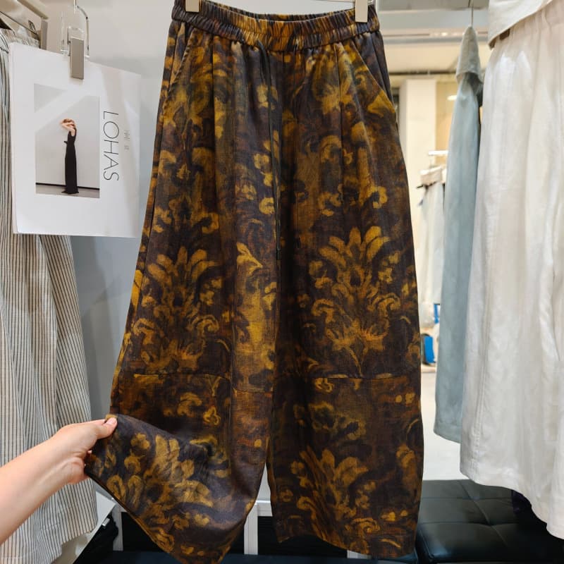 Original Fabric Plus Size 300 Jin European Retro Wide Leg Pants Women's Cropped Casual Pants Summer Loose Balloon Curved Knife Pants
