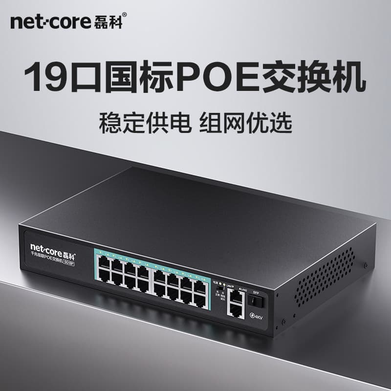 Netcore SG18P 16-Port Fast Ethernet POE Switch with Dual Gigabit Cascading for Surveillance, Compliant with National Standard 48V Cable Power Supply