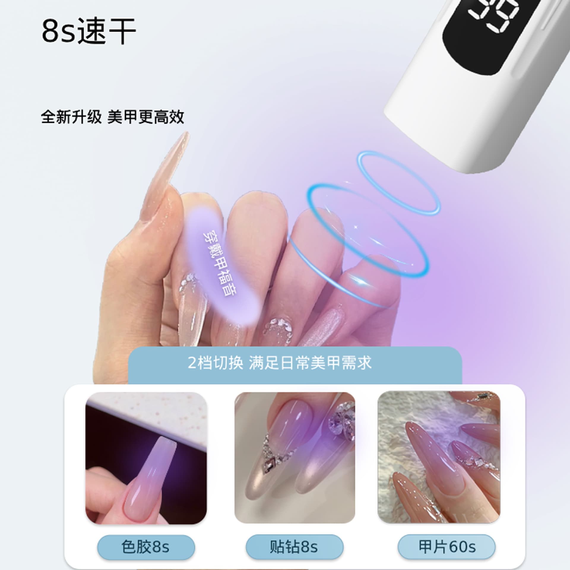 Nail Art LCD Linear Lamp Mini Handheld Portable UV Gel Nail Polish Quick-Dry Curing Lamp Non-Blackening for Home Use