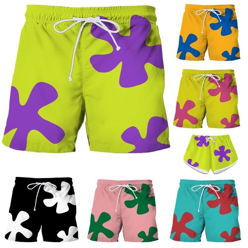 Men's Beach Shorts Summer Surf Quick-Dry SpongeBob SquarePants Style 3D Digital Print Casual Vacation 5-Inch Shorts for Women