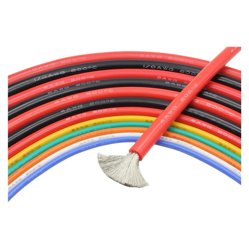 New energy lithium battery ultra-soft silicone wires in 8, 6, 4, 2 AWG and 75, 95, 150 square mm, customizable by the manufacturer.