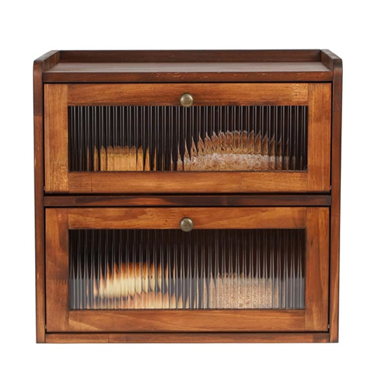 Solid Wood Double-Layer Bread Box Kitchen Bread Storage Container Pastry Box Flip-Top Wooden Bread Box
