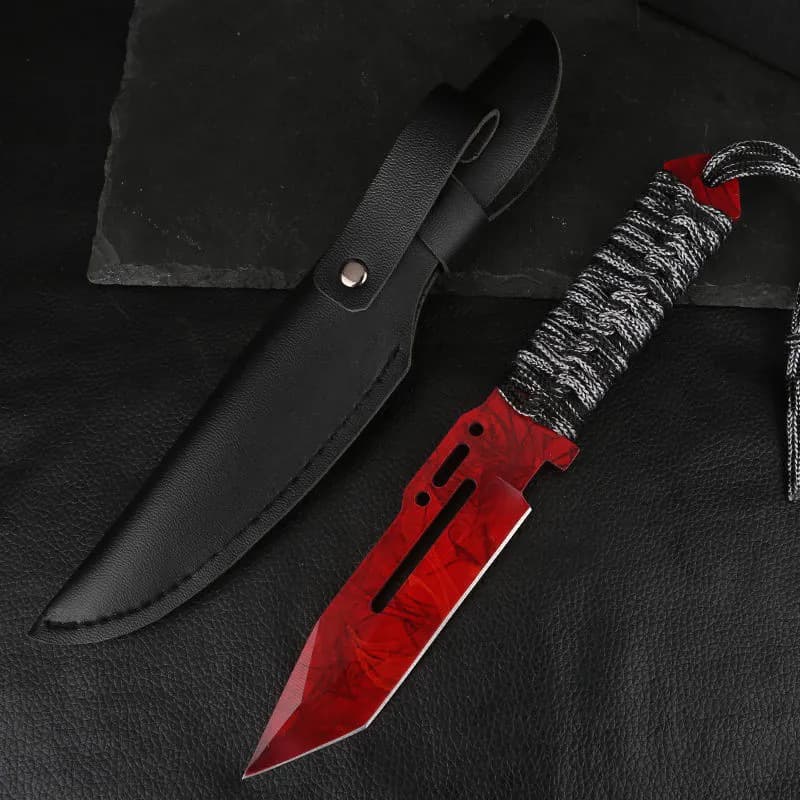 Cross-border Hot Selling CSGO Lanyard Knife Survival Hunting Knife Outdoor Straight Knife Self-defense Outdoor Knife Accessories Solid Unsharpened