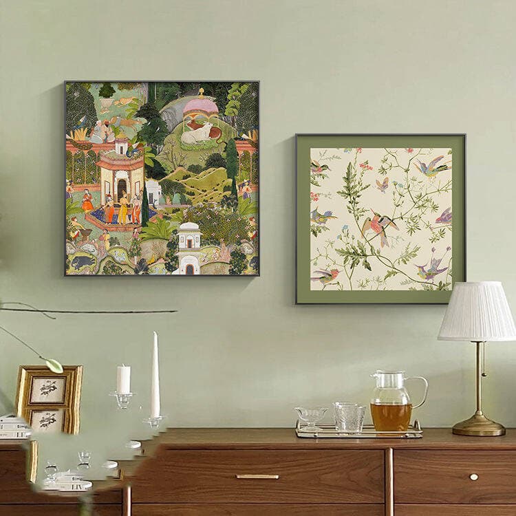 Simple entrance decoration painting peony flower living room mural American light luxury square restaurant dining room wall hanging painting