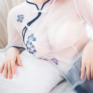 Aimei Night Lingerie See-Through Long Dress Retro Sexy Mesh Cheongsam Dress