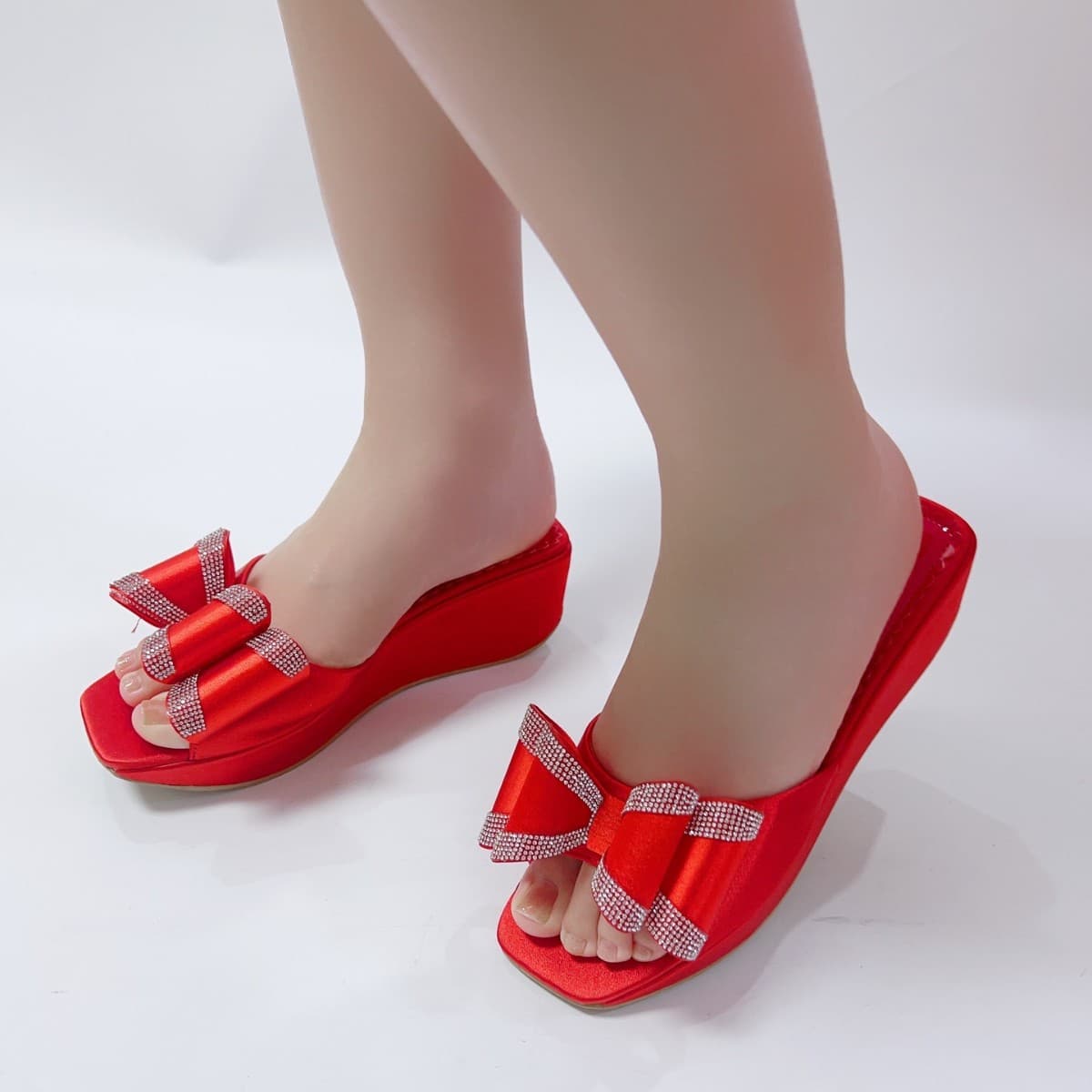 Women's French Rhinestone Bow Square-Toe Open-Toe Sandals, 2026 New Arrival