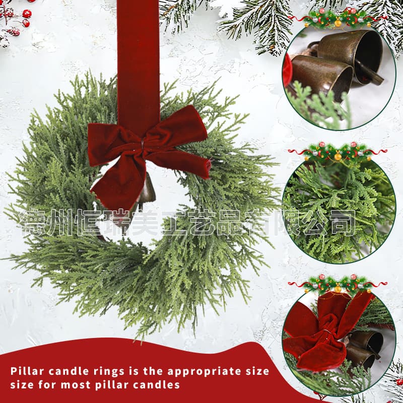 Amazon Hot Selling Festive Small Wreath with Bow, Bell, and Candle Holder, Manufacturer Holiday Decor