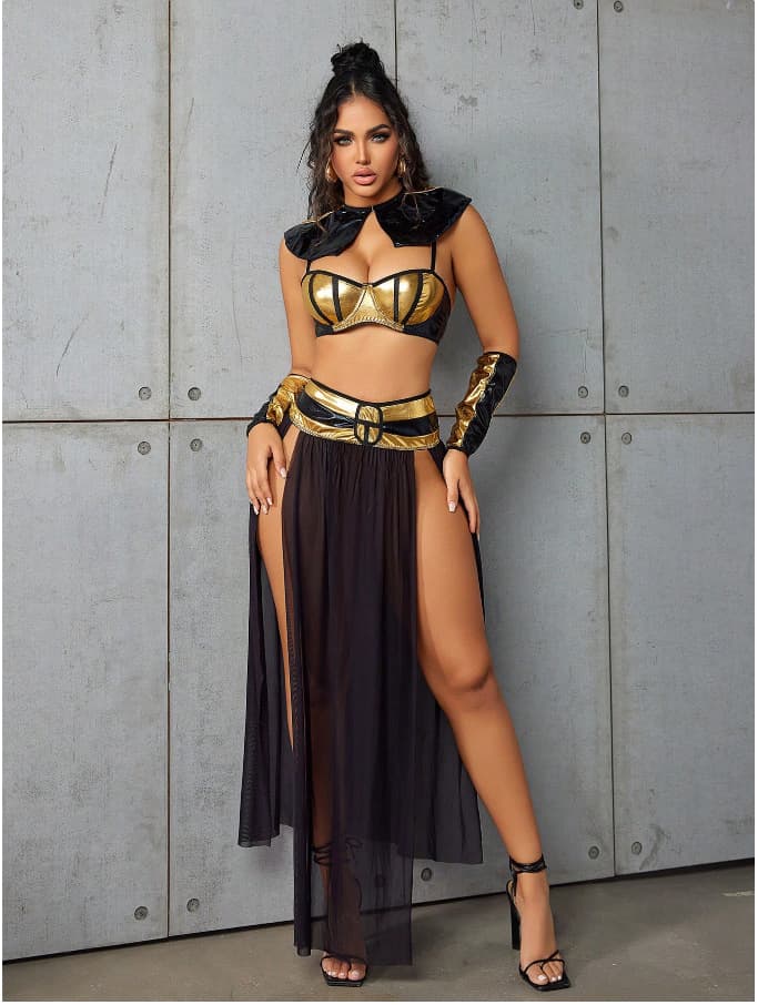 New Cross-border Trade Europe and America Sexy Lingerie for Women Sheer Hollow-out Side Split Two-piece Long Dress Sexy Set