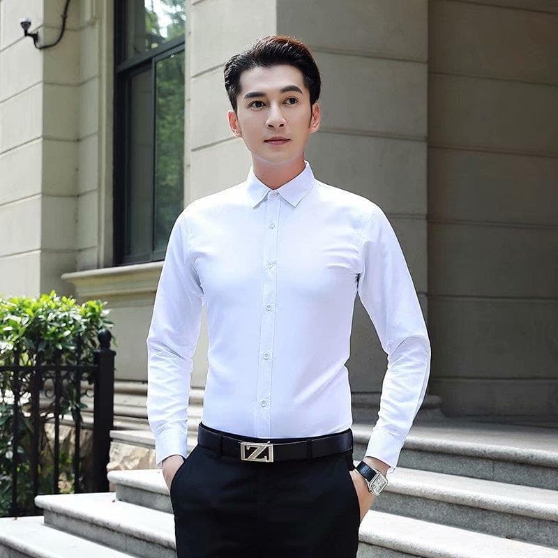 Men's Long Sleeve White Shirt Casual Business Professional Black Blue Work Shirt Set Winter Autumn No Ironing