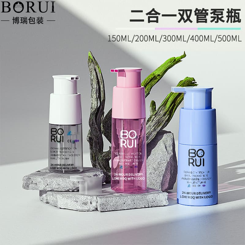 Custom 2-in-1 Dual Pump Bottle PET Plastic Transparent 500ml Hair Dye Cream Lotion Shampoo Press Bottle